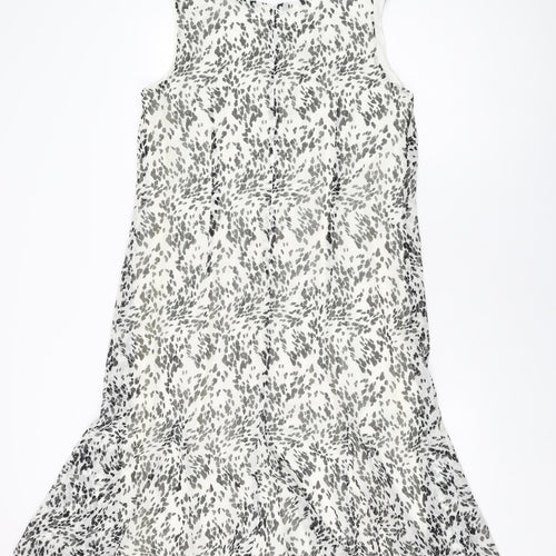 Bonmarché Womens White Geometric Polyester Shift Size 14 V-Neck Zip