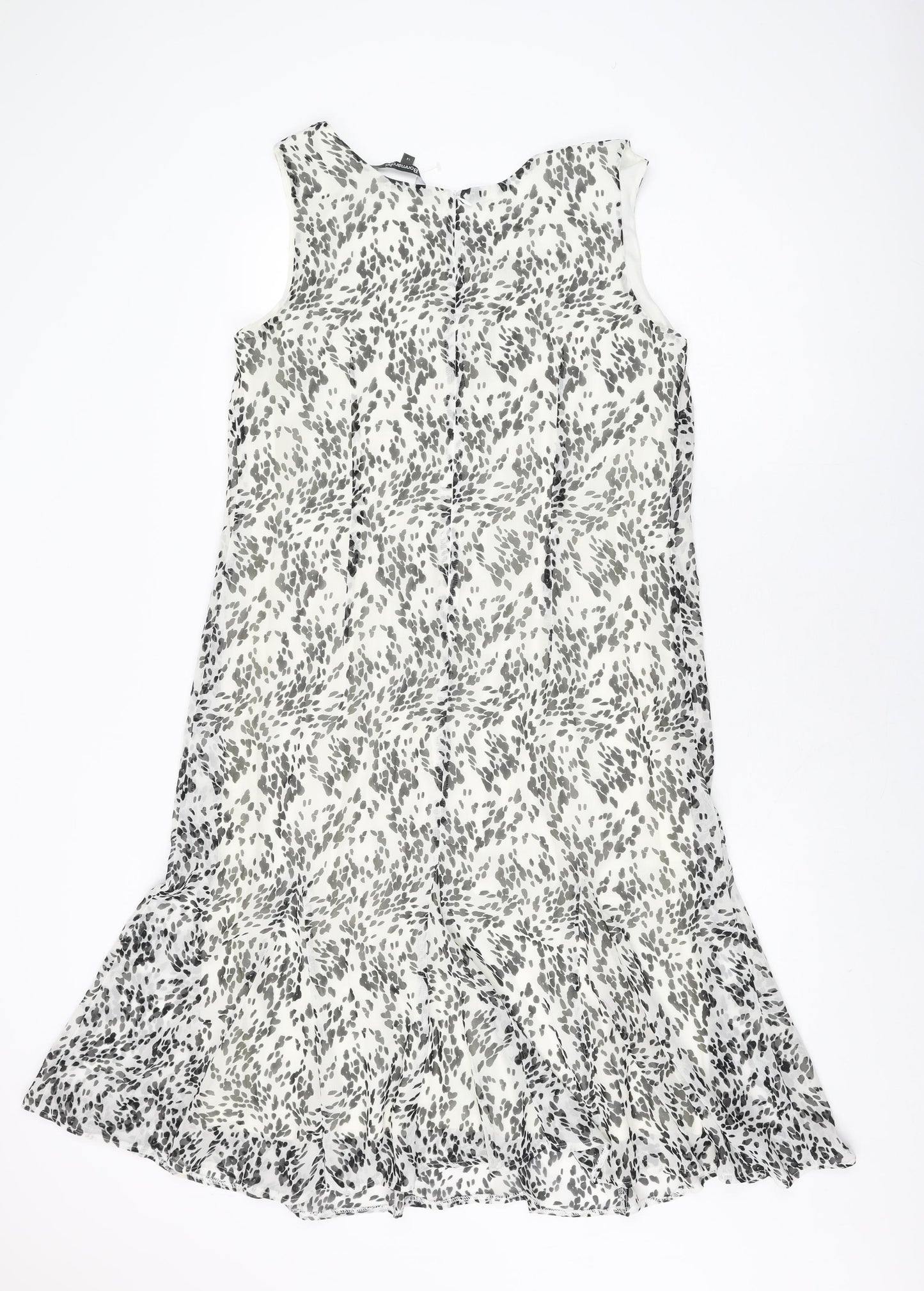 Bonmarché Womens White Geometric Polyester Shift Size 14 V-Neck Zip