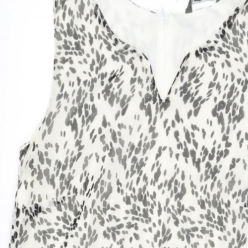 Bonmarché Womens White Geometric Polyester Shift Size 14 V-Neck Zip