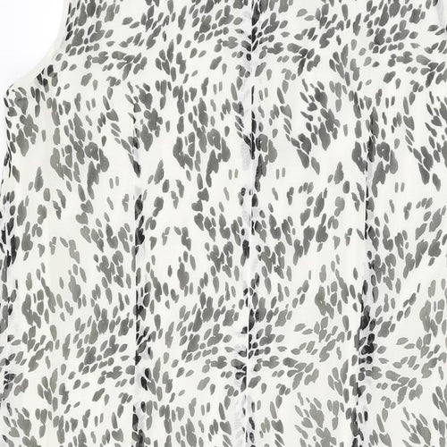 Bonmarché Womens White Geometric Polyester Shift Size 14 V-Neck Zip