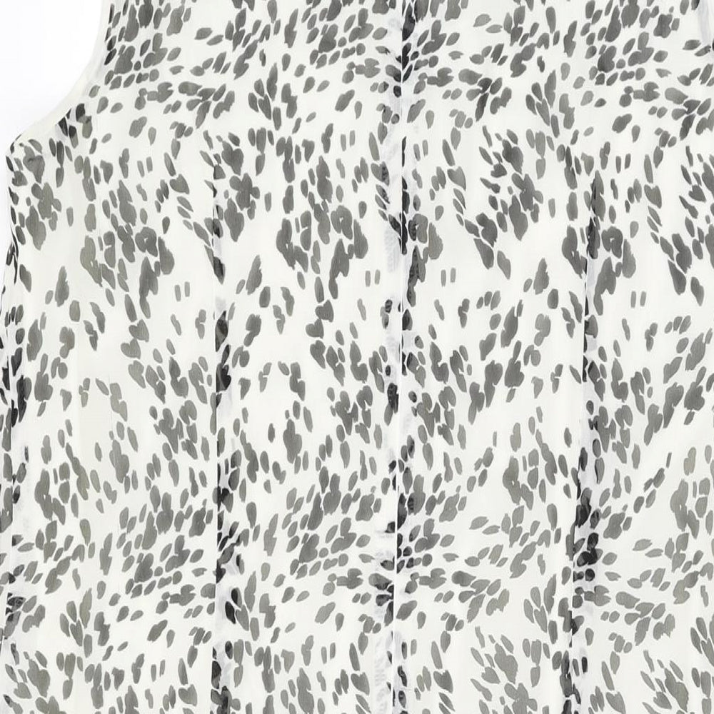 Bonmarché Womens White Geometric Polyester Shift Size 14 V-Neck Zip