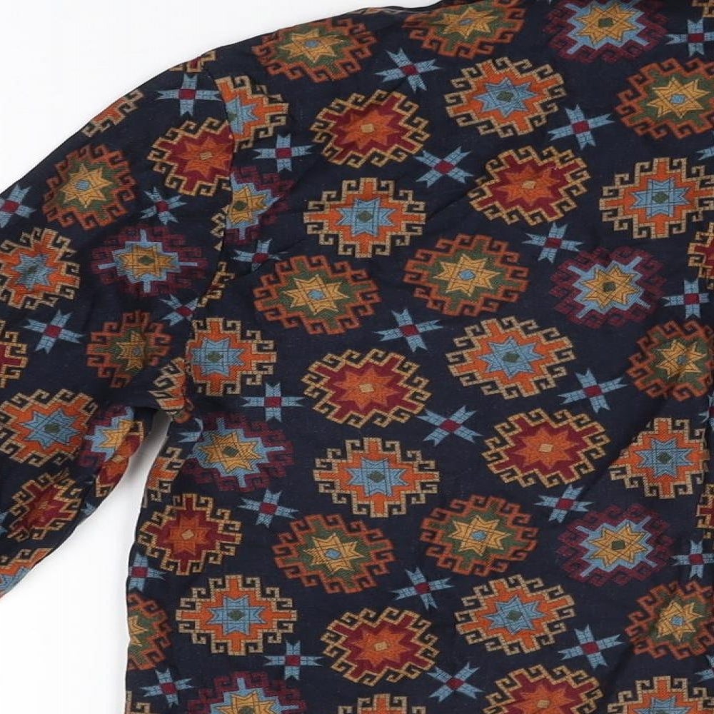 Alexon Womens Blue Geometric Viscose Basic Button-Up Size 8 Collared