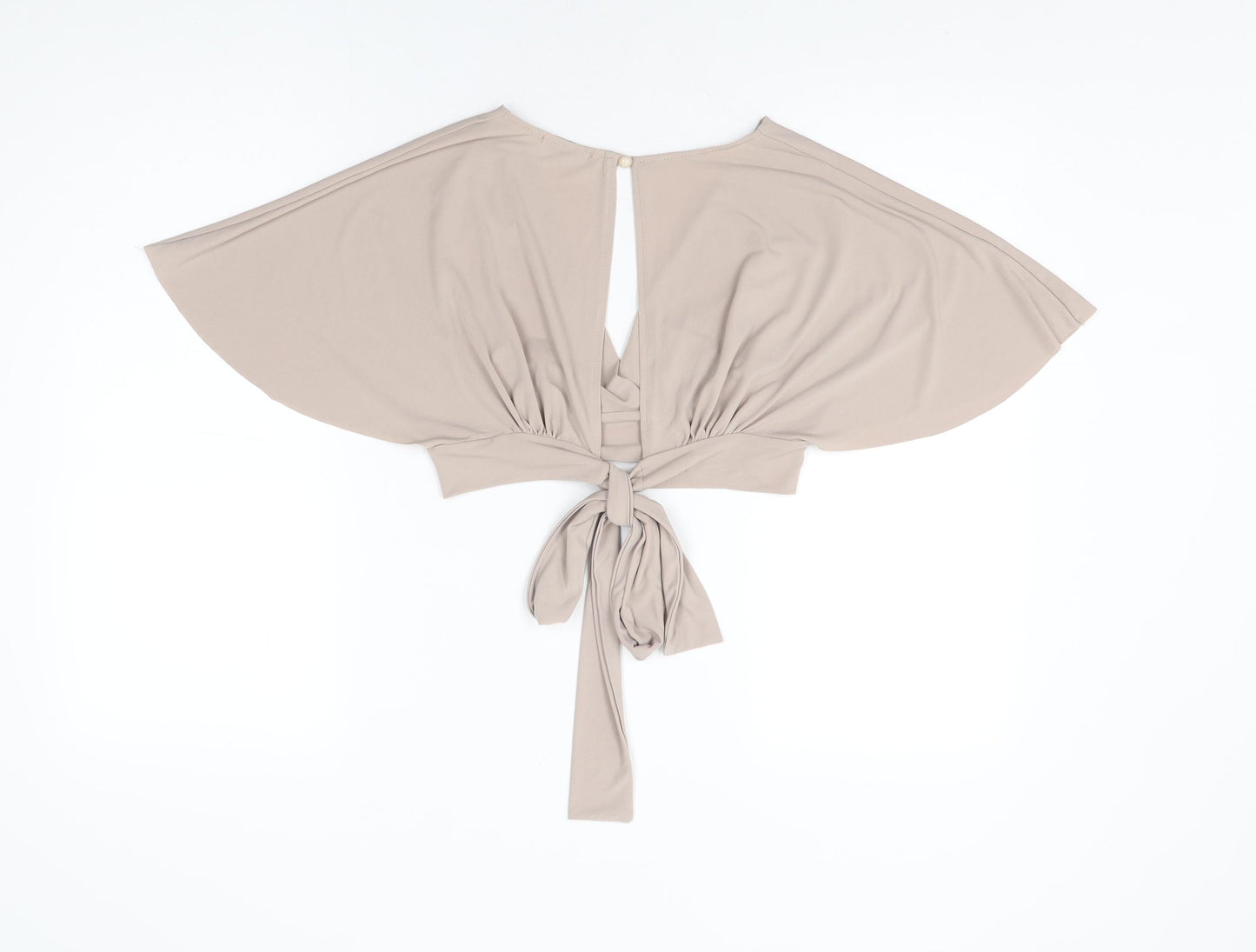 Love Womens Beige Polyester Cropped T-Shirt Size S V-Neck