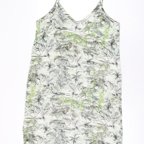 Komodo Womens Green Geometric Linen Shift Size 12 V-Neck Pullover