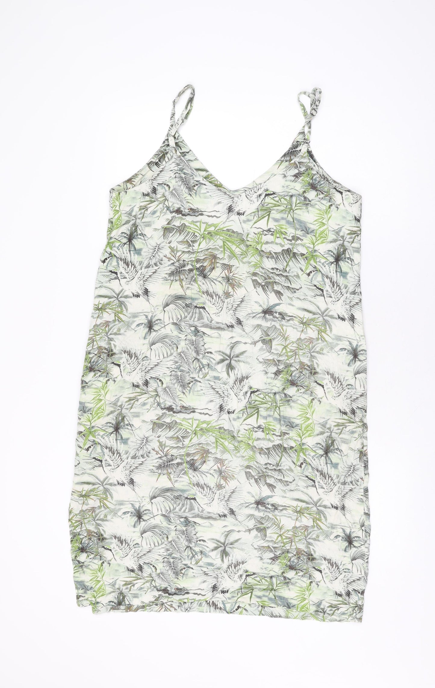 Komodo Womens Green Geometric Linen Shift Size 12 V-Neck Pullover