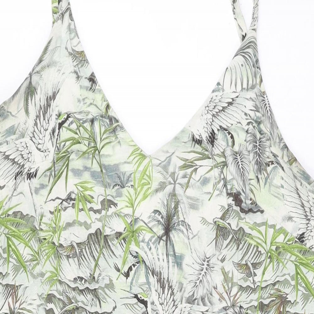 Komodo Womens Green Geometric Linen Shift Size 12 V-Neck Pullover