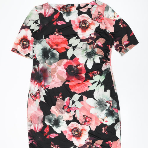 Wallis Womens Black Floral Polyester Bodycon Size 18 Round Neck Pullover