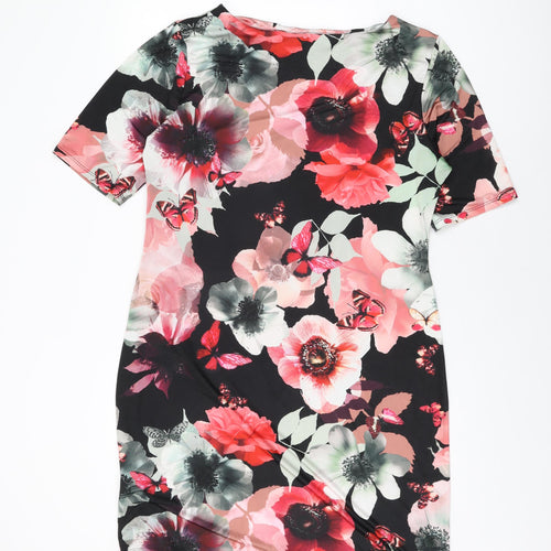 Wallis Womens Black Floral Polyester Bodycon Size 18 Round Neck Pullover