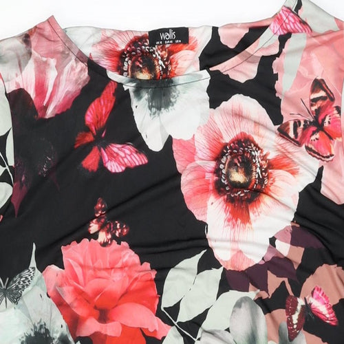 Wallis Womens Black Floral Polyester Bodycon Size 18 Round Neck Pullover