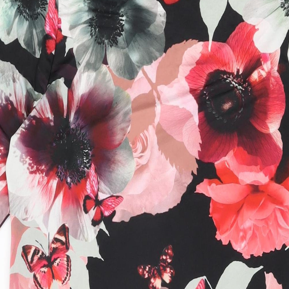 Wallis Womens Black Floral Polyester Bodycon Size 18 Round Neck Pullover