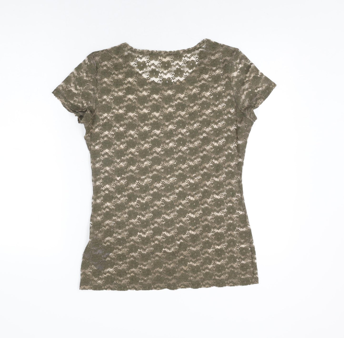 H&M Womens Green Floral Polyester Basic T-Shirt Size M Round Neck