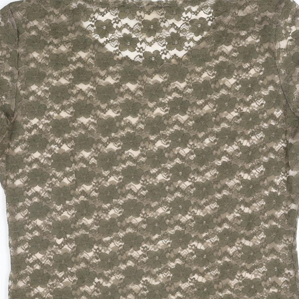 H&M Womens Green Floral Polyester Basic T-Shirt Size M Round Neck