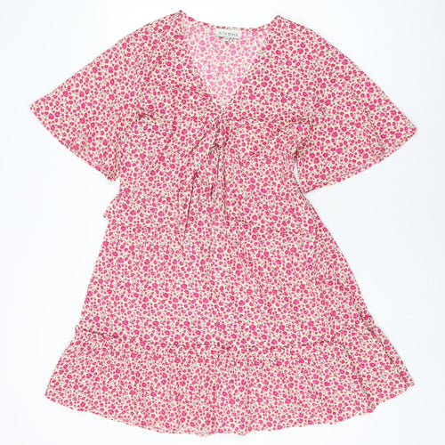 In the Style Womens Pink Floral Polyester Shift Size 12 V-Neck Zip