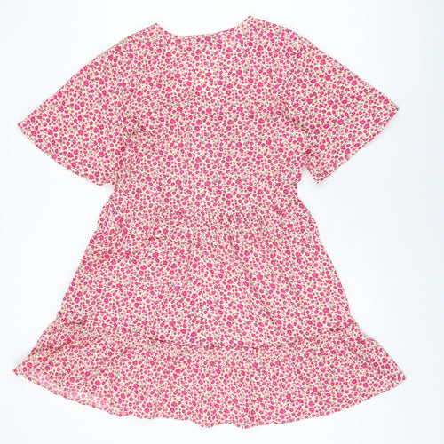 In the Style Womens Pink Floral Polyester Shift Size 12 V-Neck Zip