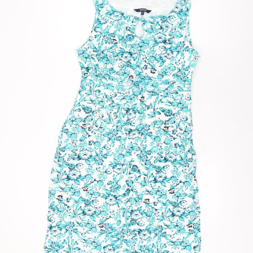 Maine Womens White Floral Cotton Bodycon Size 12 Round Neck Zip