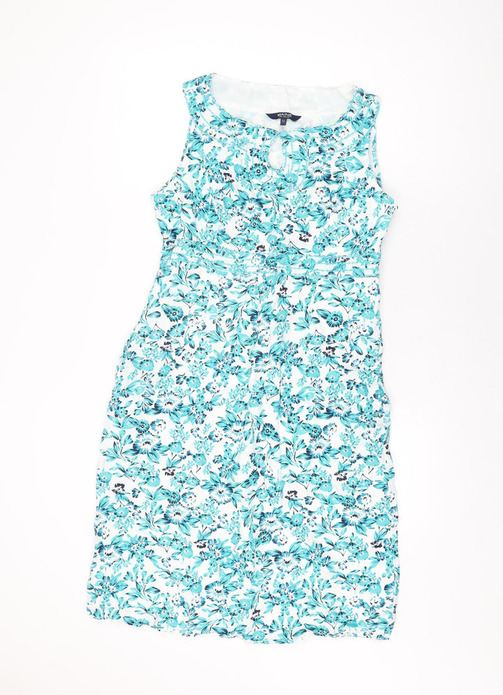 Maine Womens White Floral Cotton Bodycon Size 12 Round Neck Zip