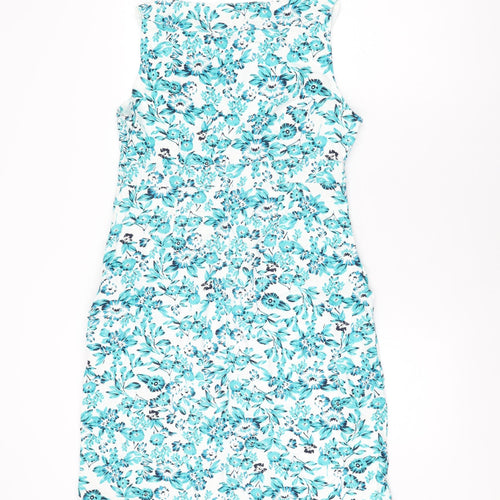 Maine Womens White Floral Cotton Bodycon Size 12 Round Neck Zip