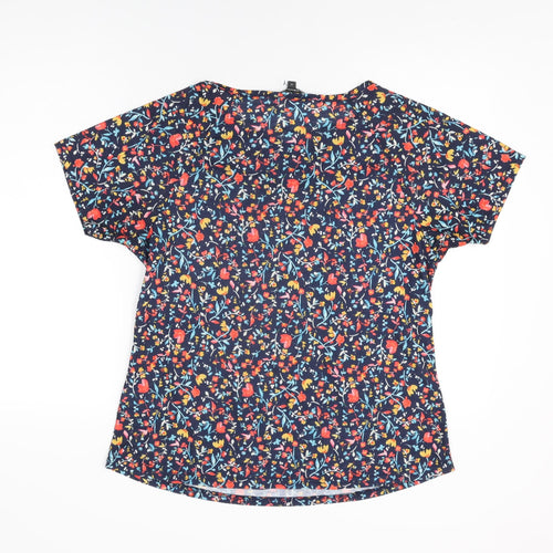 Bonmarché Womens Blue Floral Polyester Basic T-Shirt Size 14 Round Neck