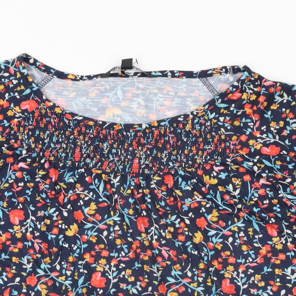 Bonmarché Womens Blue Floral Polyester Basic T-Shirt Size 14 Round Neck