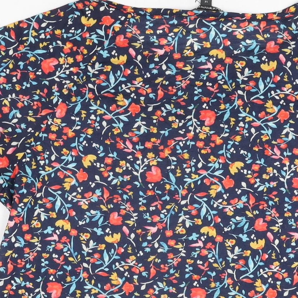 Bonmarché Womens Blue Floral Polyester Basic T-Shirt Size 14 Round Neck