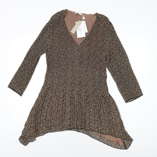 Country Casuals Womens Brown Geometric Polyester Basic T-Shirt Size XL V-Neck