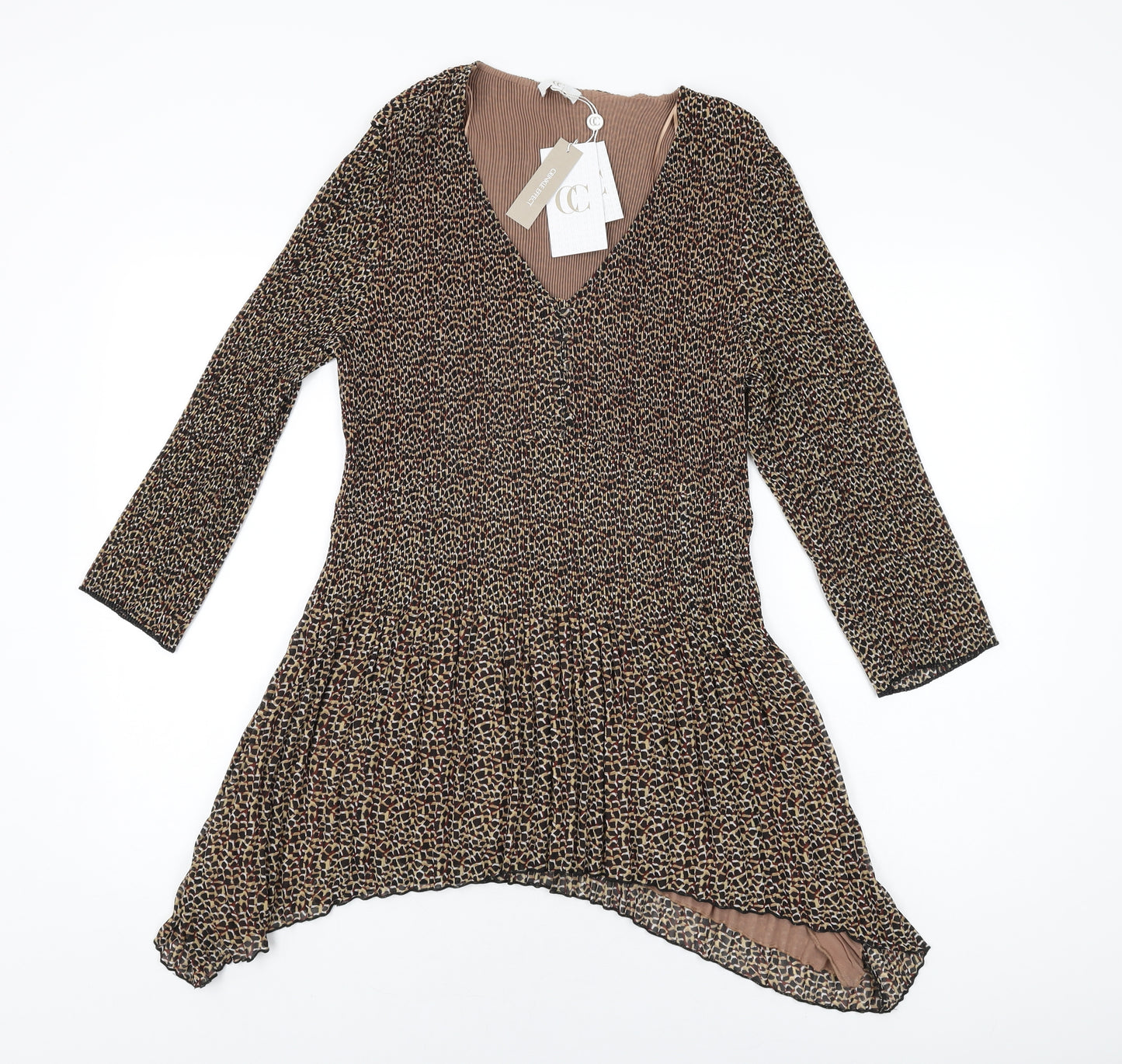 Country Casuals Womens Brown Geometric Polyester Basic T-Shirt Size XL V-Neck