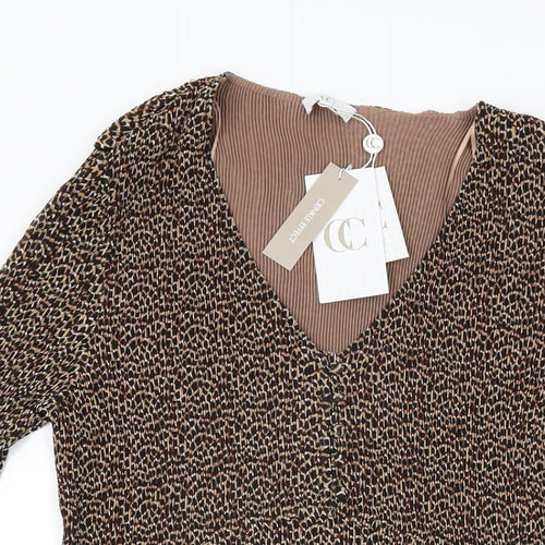Country Casuals Womens Brown Geometric Polyester Basic T-Shirt Size XL V-Neck
