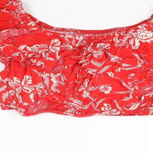 New Look Womens Red Floral Viscose Cropped T-Shirt Size 6 Off the Shoulder