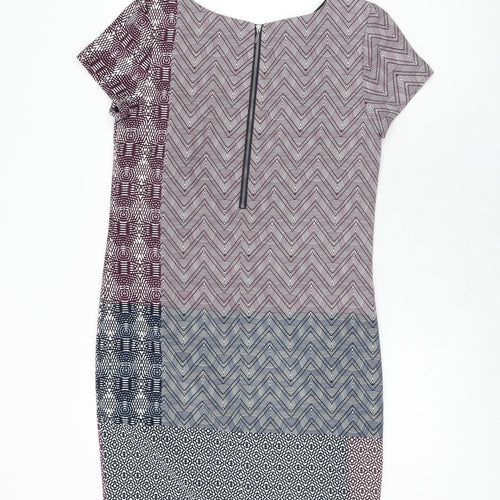 NEXT Womens Multicoloured Geometric Polyester Shift Size 6 Round Neck Zip