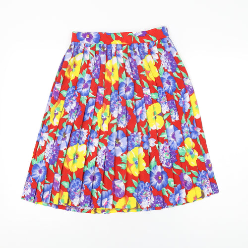 St Michael Womens Red Floral Polyester Swing Skirt Size 10 Zip