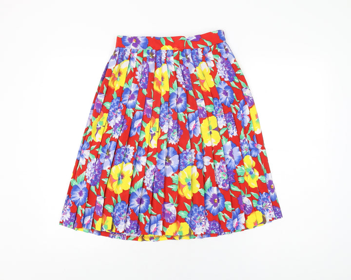 St Michael Womens Red Floral Polyester Swing Skirt Size 10 Zip