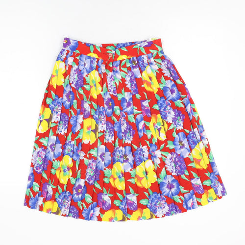St Michael Womens Red Floral Polyester Swing Skirt Size 10 Zip