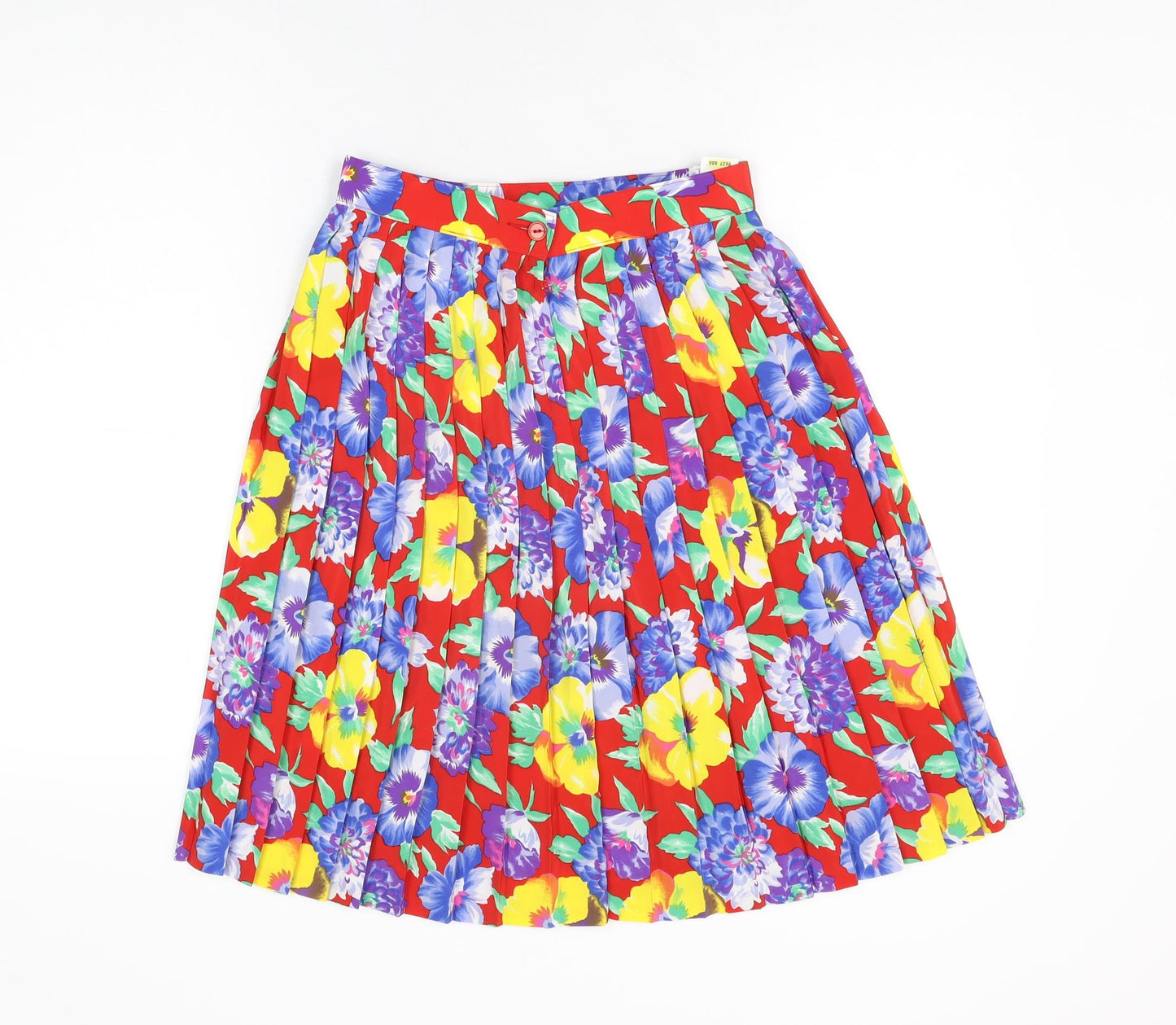 St Michael Womens Red Floral Polyester Swing Skirt Size 10 Zip