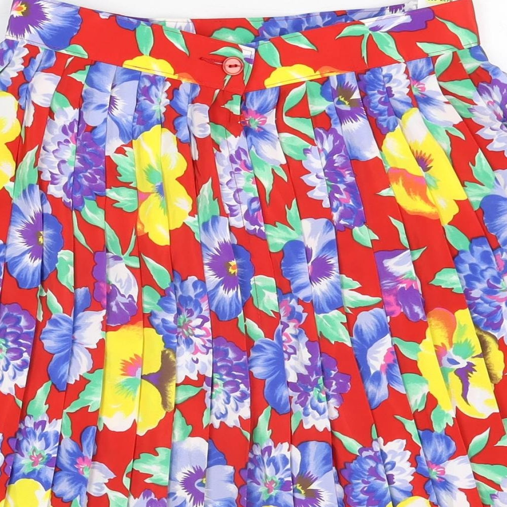 St Michael Womens Red Floral Polyester Swing Skirt Size 10 Zip