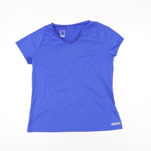 DECATHLON Womens Blue Polyester Basic T-Shirt Size S V-Neck Pullover