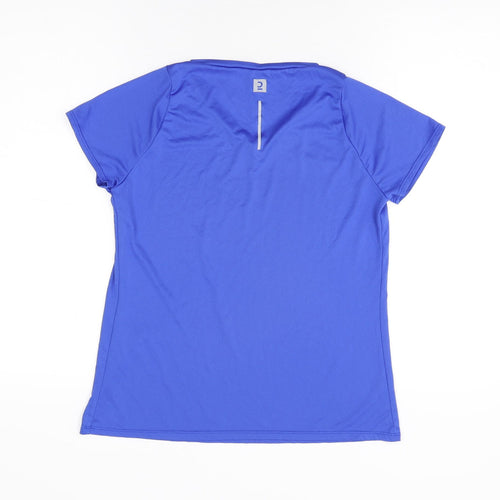 DECATHLON Womens Blue Polyester Basic T-Shirt Size S V-Neck Pullover