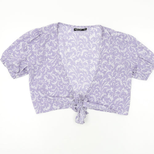 Nasty Gal Womens Purple Floral Polyester Wrap T-Shirt Size 8 V-Neck