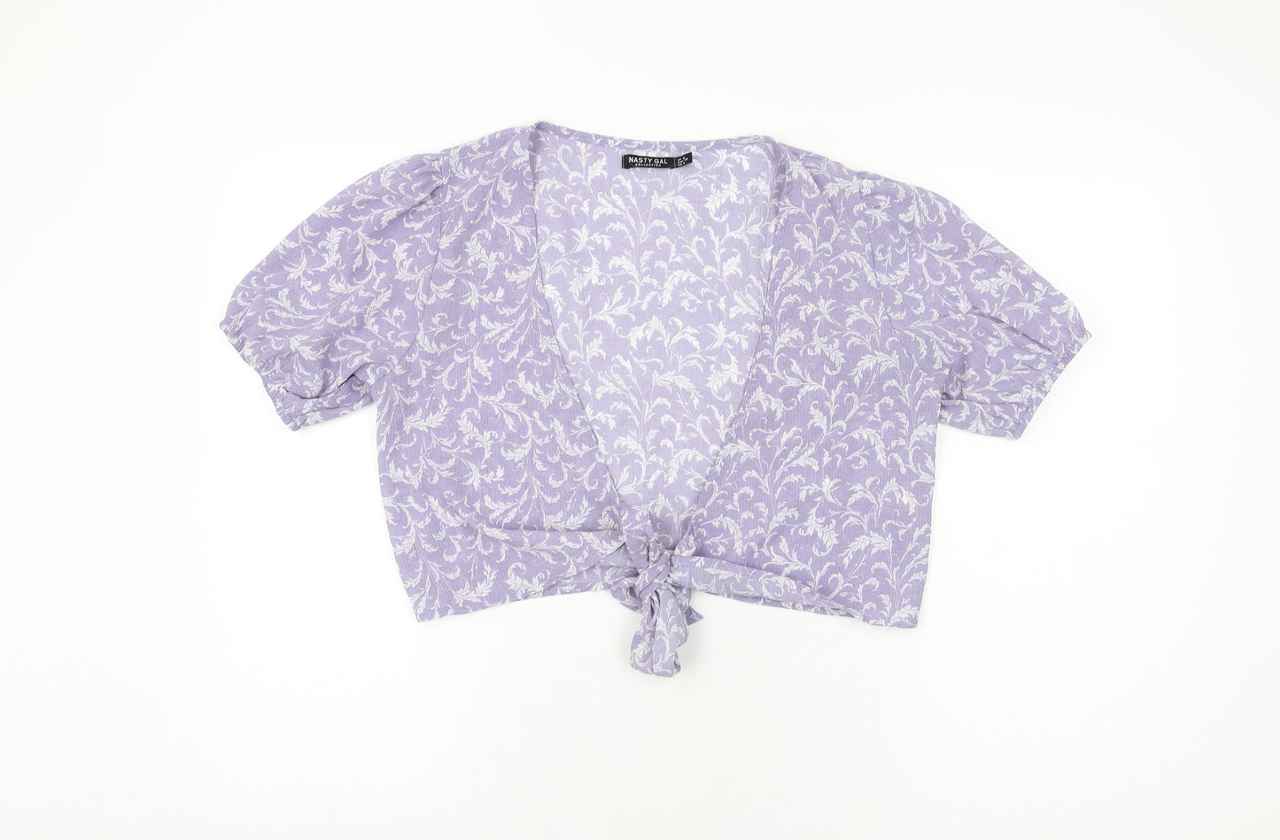 Nasty Gal Womens Purple Floral Polyester Wrap T-Shirt Size 8 V-Neck