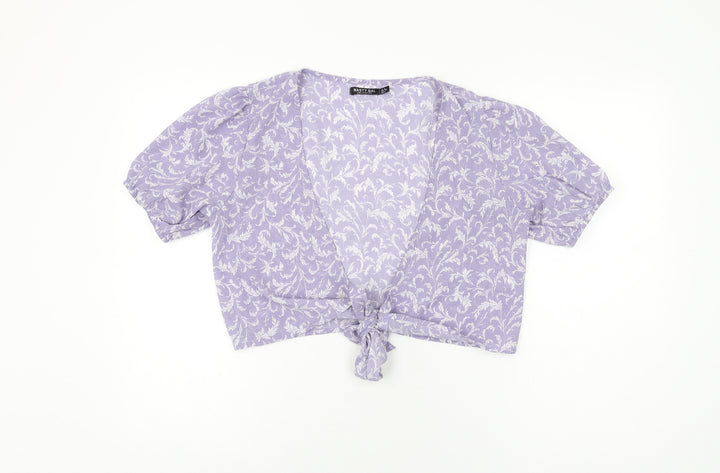 Nasty Gal Womens Purple Floral Polyester Wrap T-Shirt Size 8 V-Neck