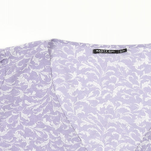 Nasty Gal Womens Purple Floral Polyester Wrap T-Shirt Size 8 V-Neck