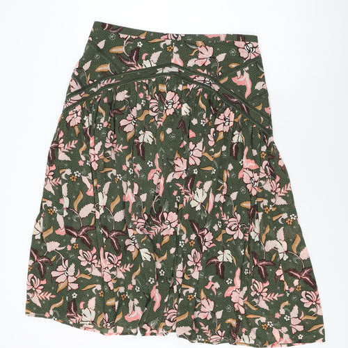 Per Una Womens Green Floral Cotton Swing Skirt Size 16 Zip