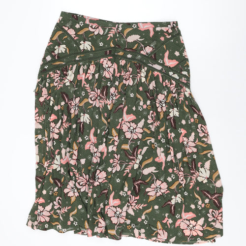 Per Una Womens Green Floral Cotton Swing Skirt Size 16 Zip