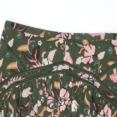 Per Una Womens Green Floral Cotton Swing Skirt Size 16 Zip