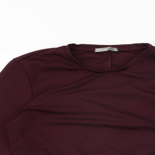 Zara Womens Purple Polyester Basic T-Shirt Size S Round Neck