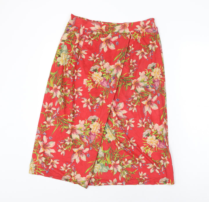 Simply Be Womens Red Floral Polyester Wrap Skirt Size 12