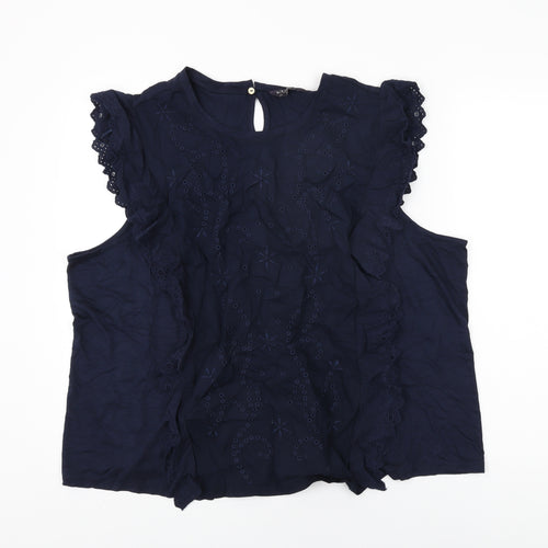 Marks and Spencer Womens Blue Cotton Basic T-Shirt Size 24 Round Neck