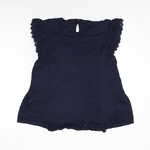 Marks and Spencer Womens Blue Cotton Basic T-Shirt Size 24 Round Neck