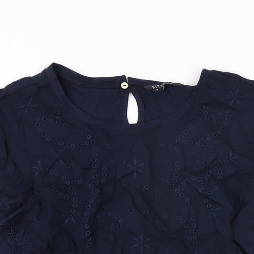 Marks and Spencer Womens Blue Cotton Basic T-Shirt Size 24 Round Neck