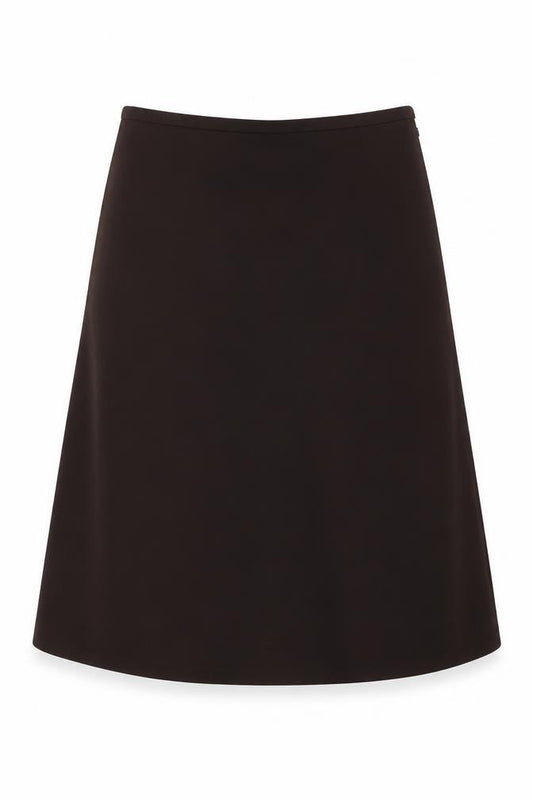 Front view of Bonmarché women’s brown polyester swing skirt, size UK 16, zip