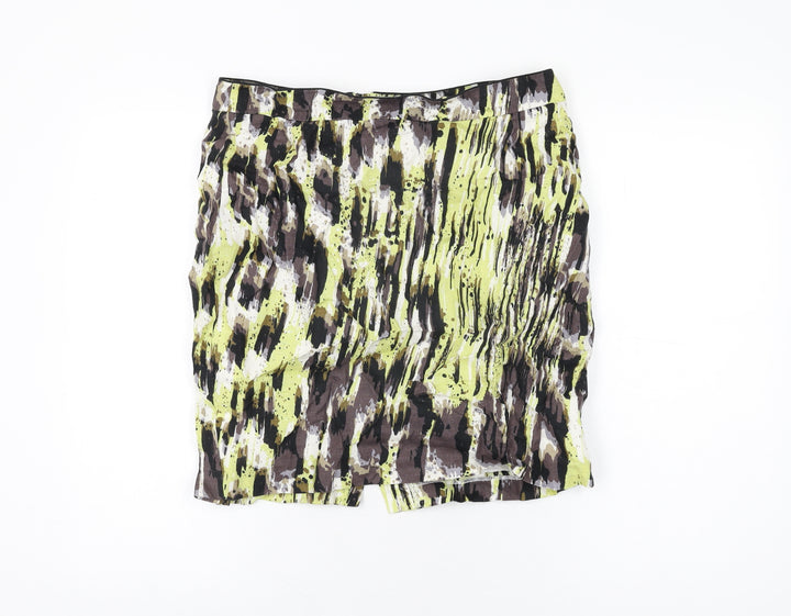 Marks and Spencer Womens Multicoloured Geometric Cotton Mini Skirt Size 14 Zip